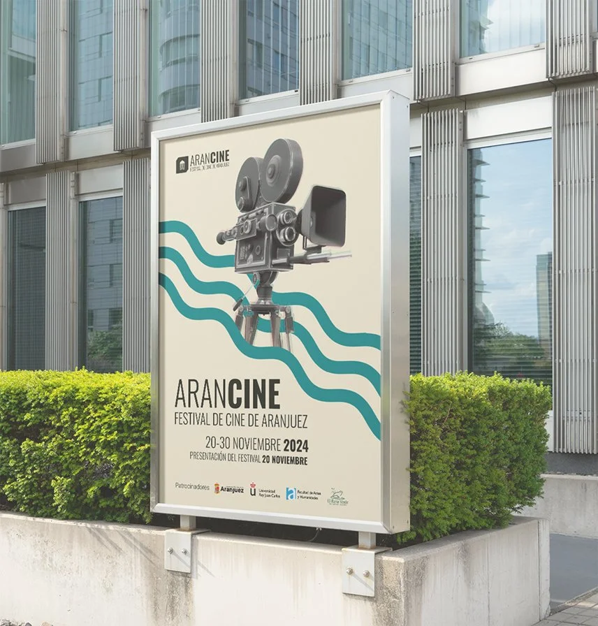 Aranjuez Film Festival banner on a building facade
