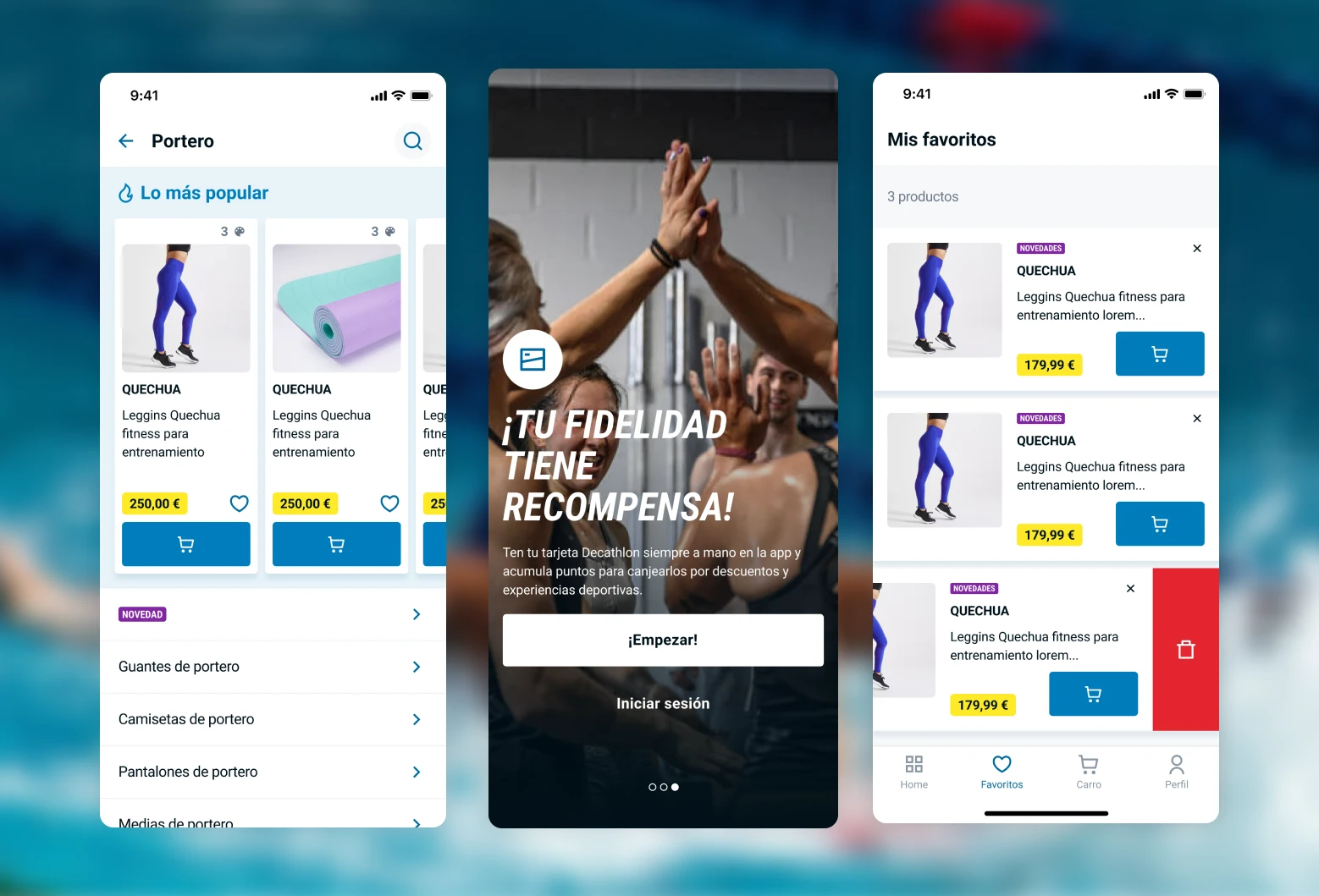 App screens: category, loyalty onboarding and favourites